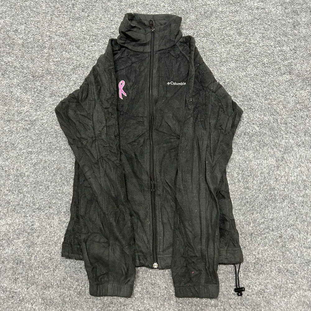Columbia Fleece Jacket Womens Size S Black Breast Cancer Awareness Ribbon Zip Up